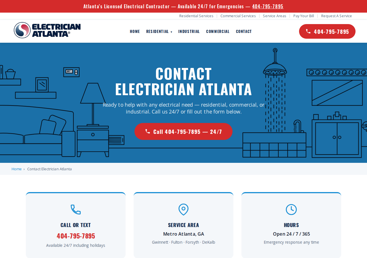 Screenshot of Contact Electrician Atlanta | Request Service | 404-795-7895