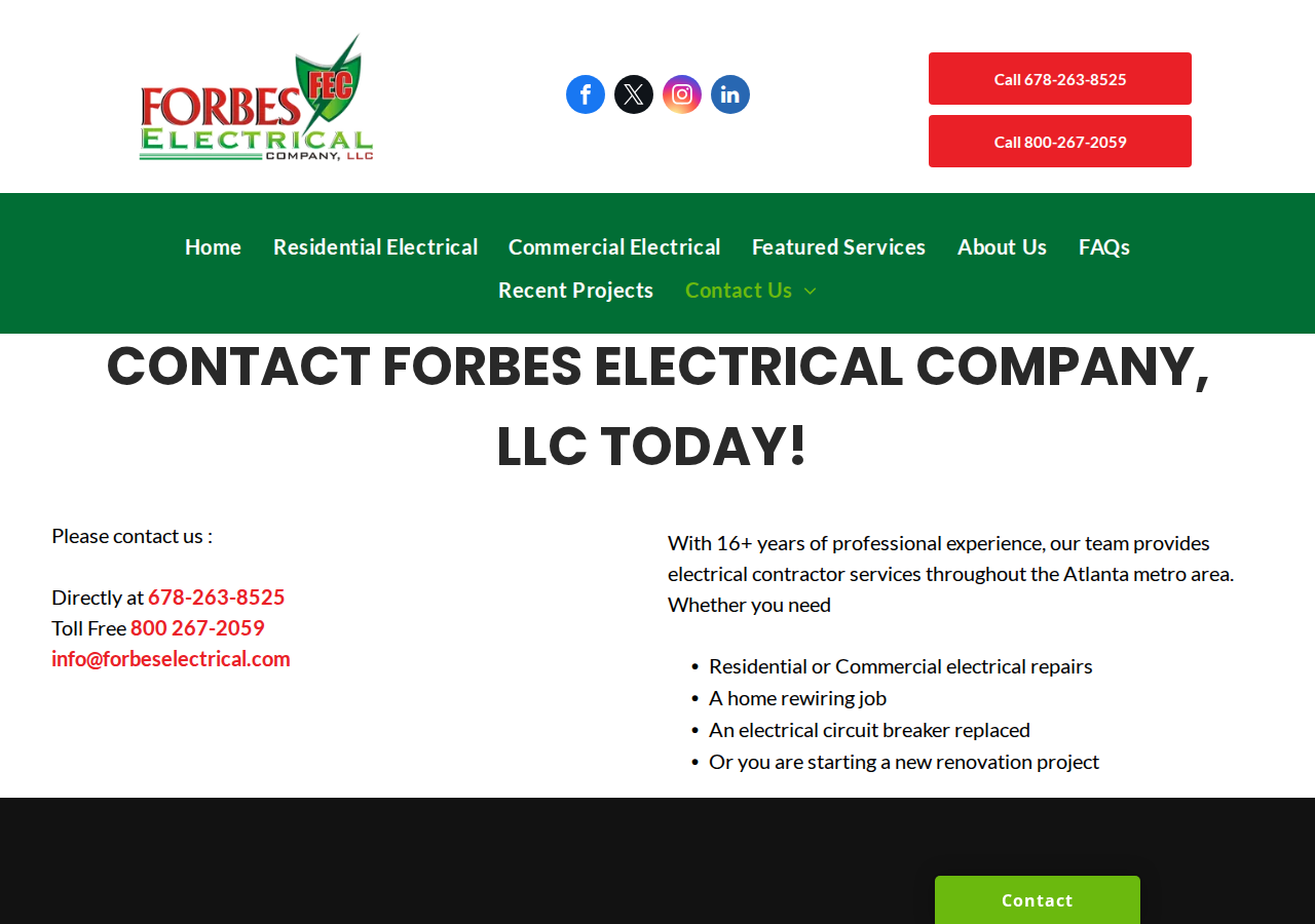 Screenshot of Contact Us | Atlanta, GA | Forbes Electrical Company, LLC