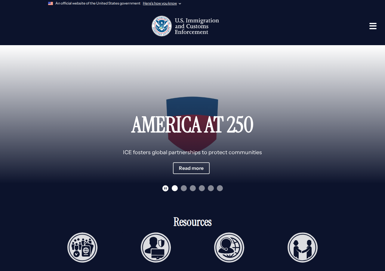 Screenshot of ICE | U.S. Immigration and Customs EnforcementLock