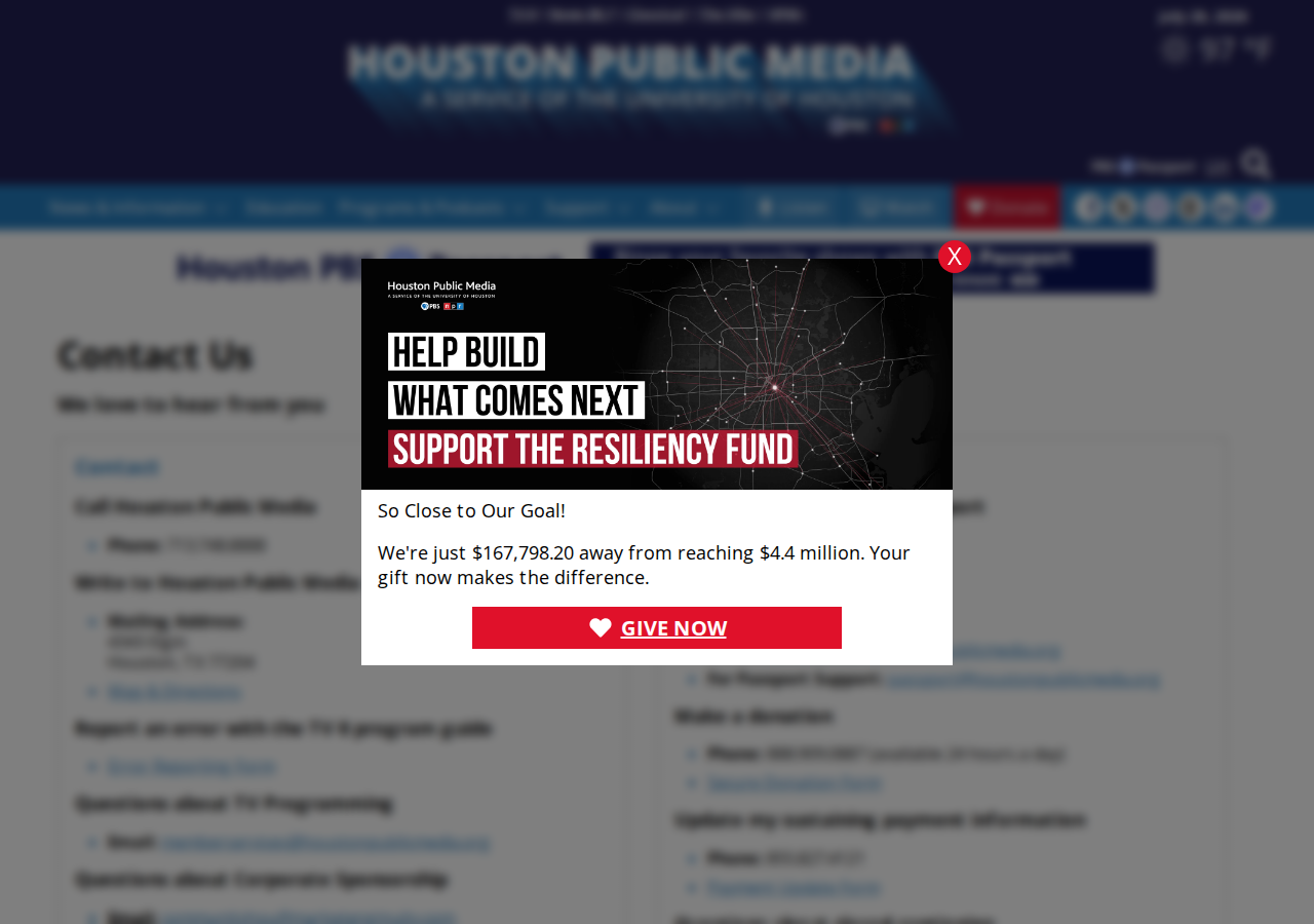 Screenshot of Contact Us – Houston Public Media