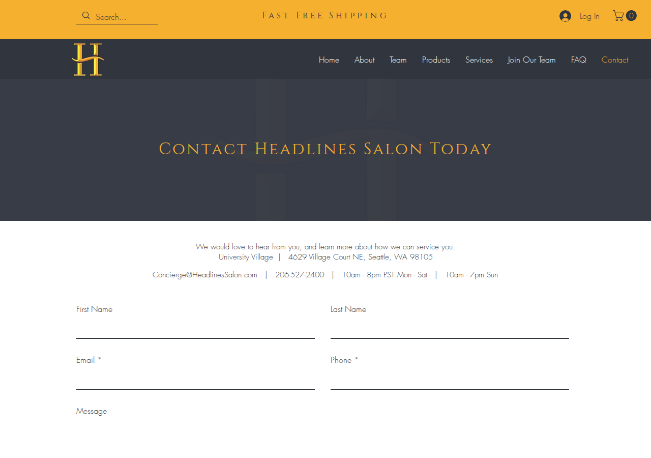 Screenshot of Contact | Headlines Salon