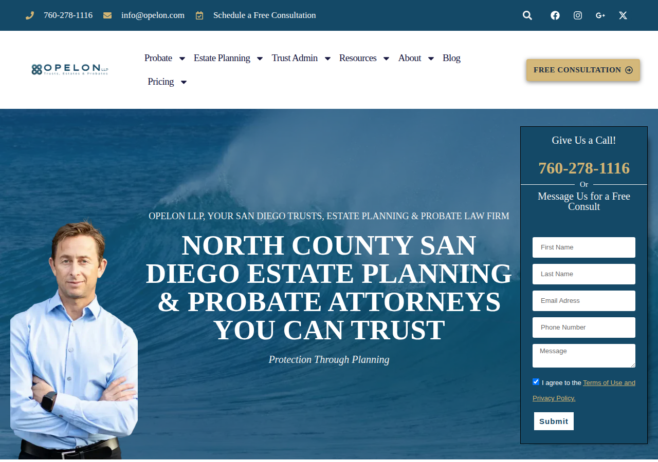 Screenshot of Opelon LLP | San Diego Trusts, Estate Planning & Probate Law Firm
