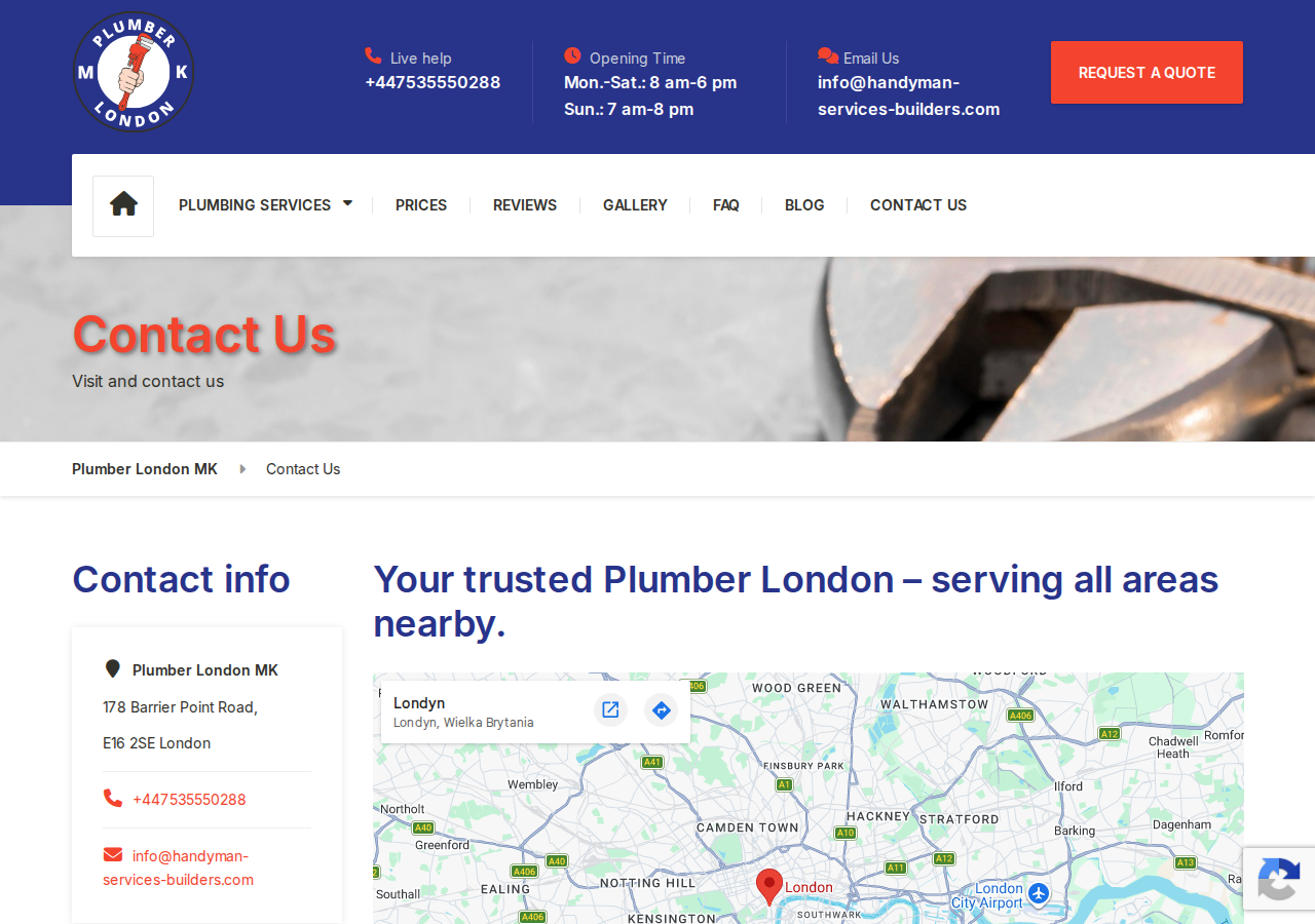 Screenshot of Contact Us – Plumber London MK