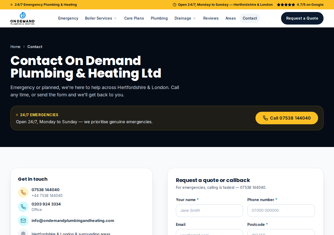 Screenshot of Contact Us — 24/7 Plumber | On Demand
