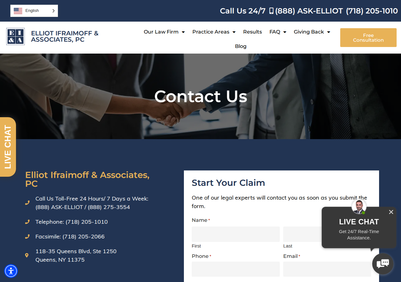 Screenshot of Contact | Elliot Ifraimoff Injury Lawyer In Queens, NY