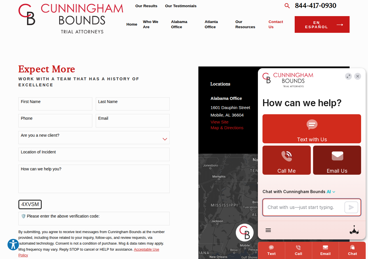 Screenshot of Contact Cunningham Bounds, LLC Today