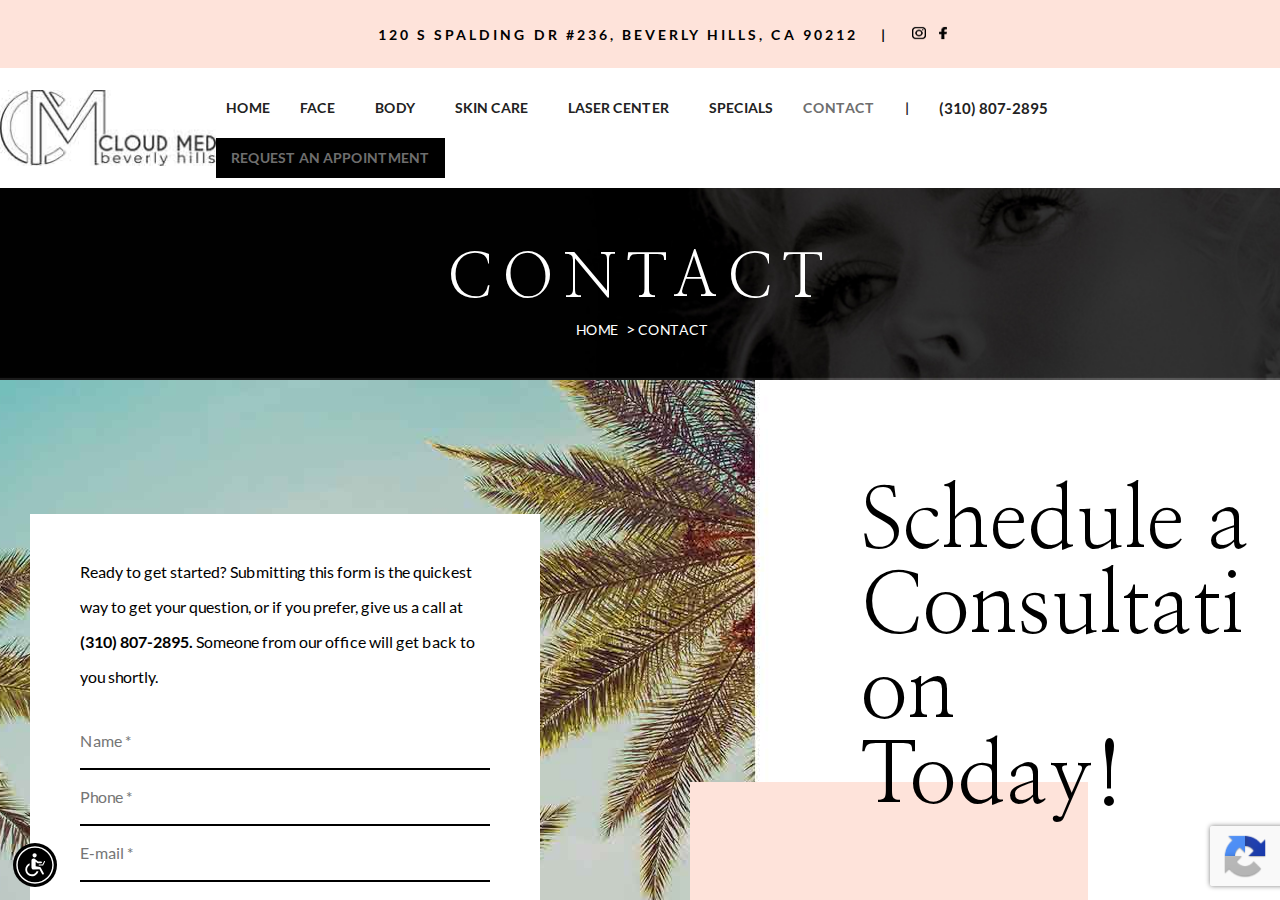 Screenshot of Contact - Cloud Med Spa Beverly Hills