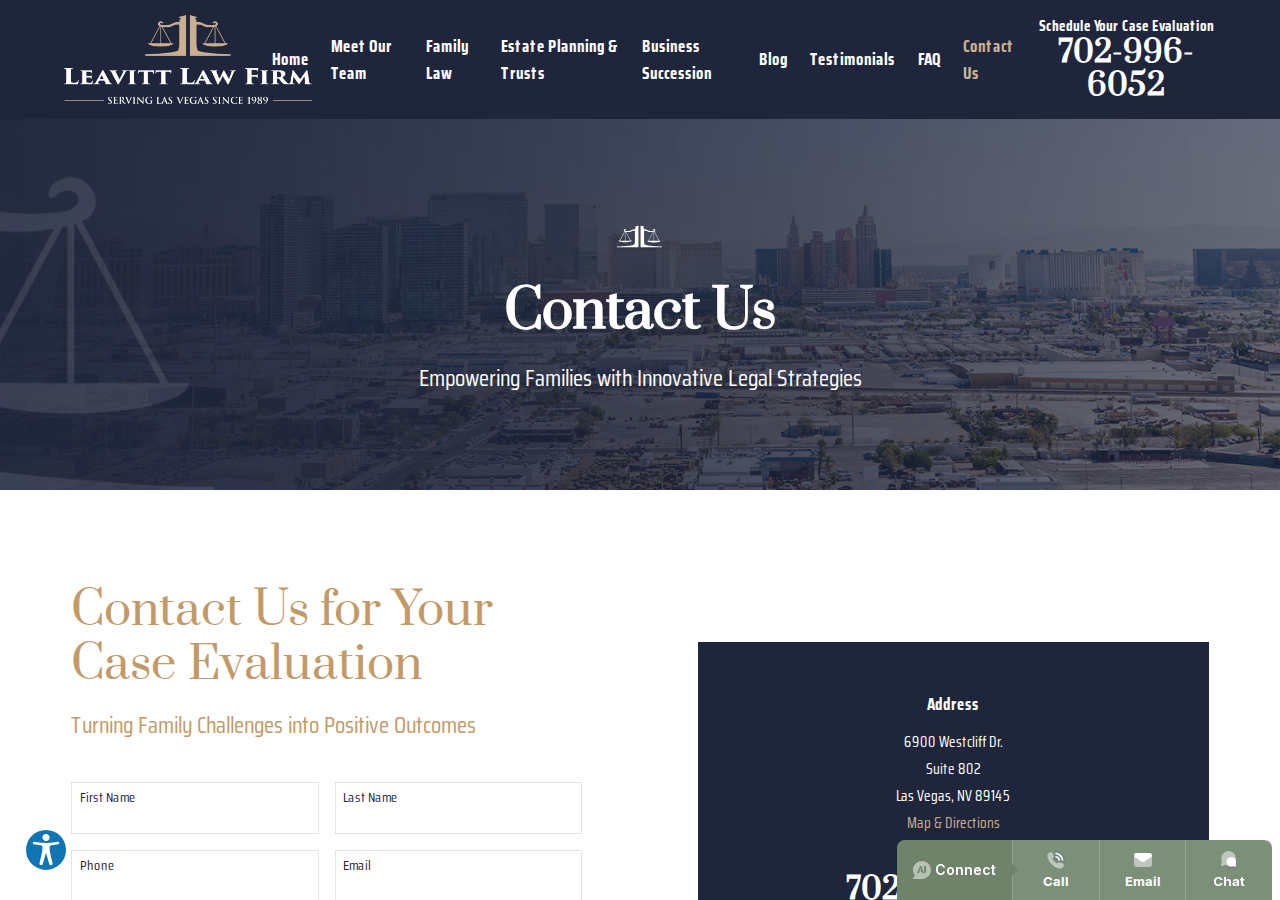 Screenshot of Contact Us | Nevada Divorce & Family Lawyers | Leavitt Law Firm