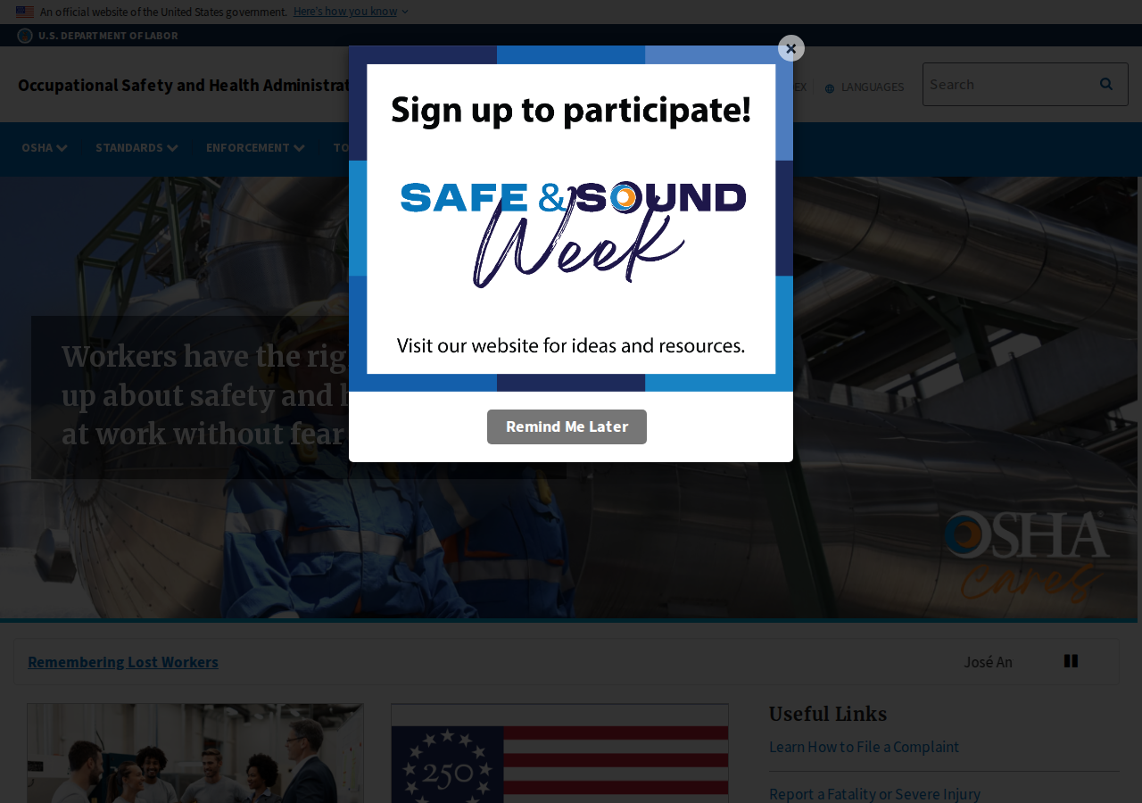 Screenshot of Home | Occupational Safety and Health Administration