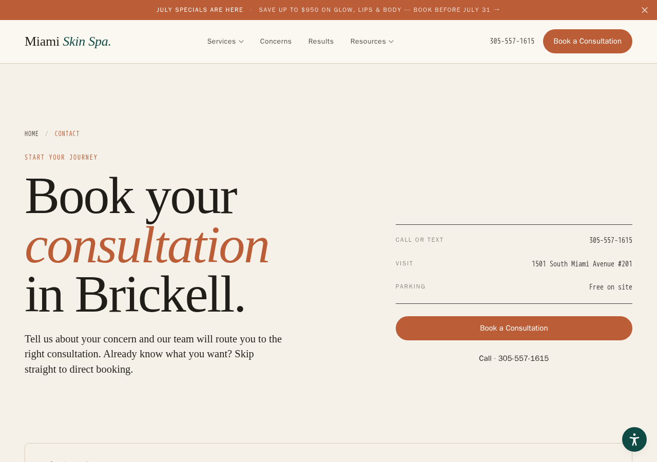 Screenshot of Contact Miami Skin Spa in Brickell, Miami