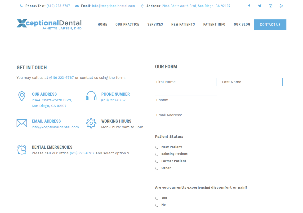 Screenshot of Contact Us - Xceptional Dental | Dentist in Point Loma, San Diego CA