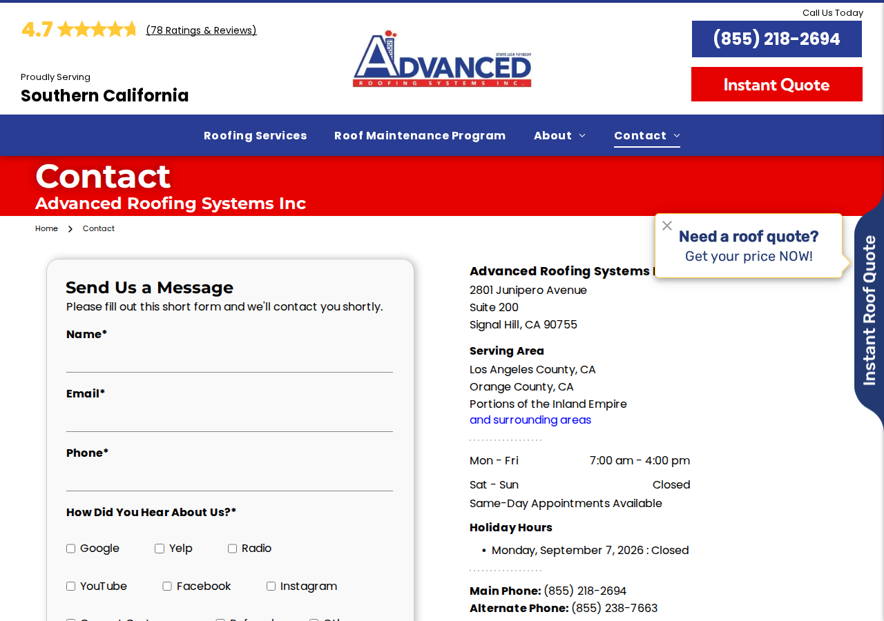 Screenshot of Contact Advanced Roofing Systems Inc | LA County
Contact Us