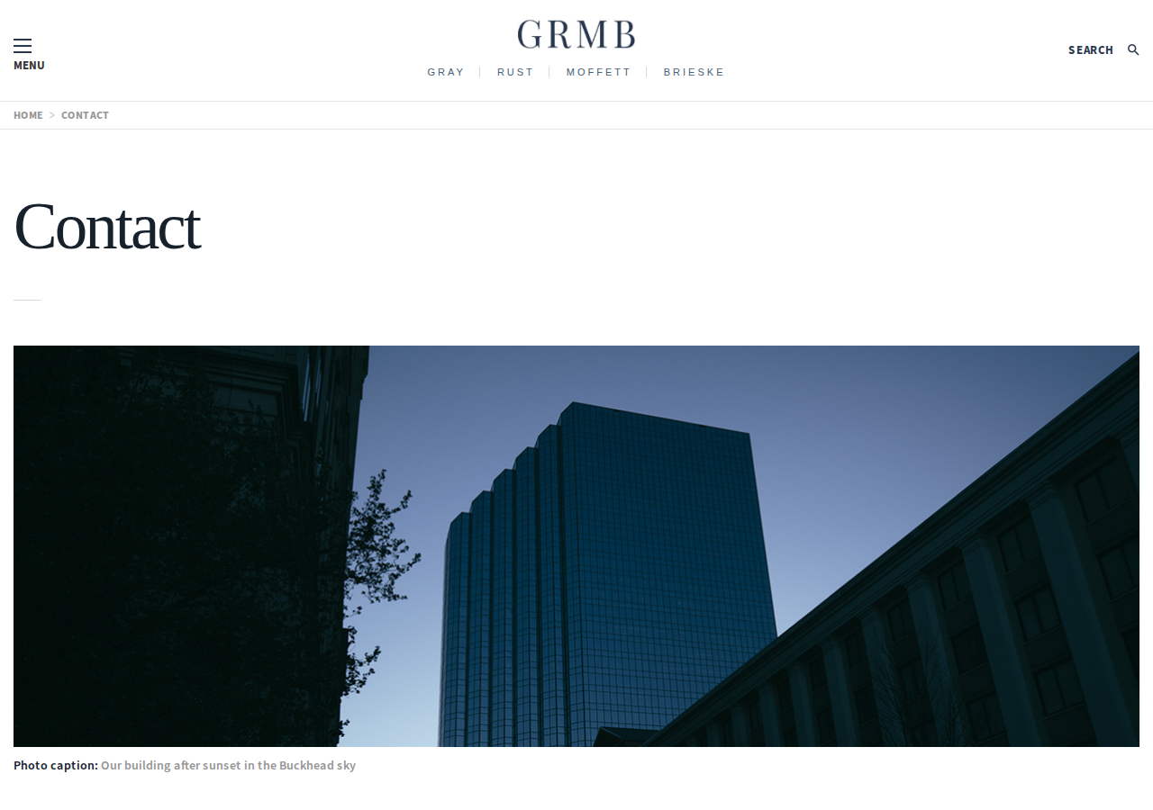Screenshot of Contact - GRMB - Atlanta Insurance Defense, Public & Private Sector Litigation Attorneys