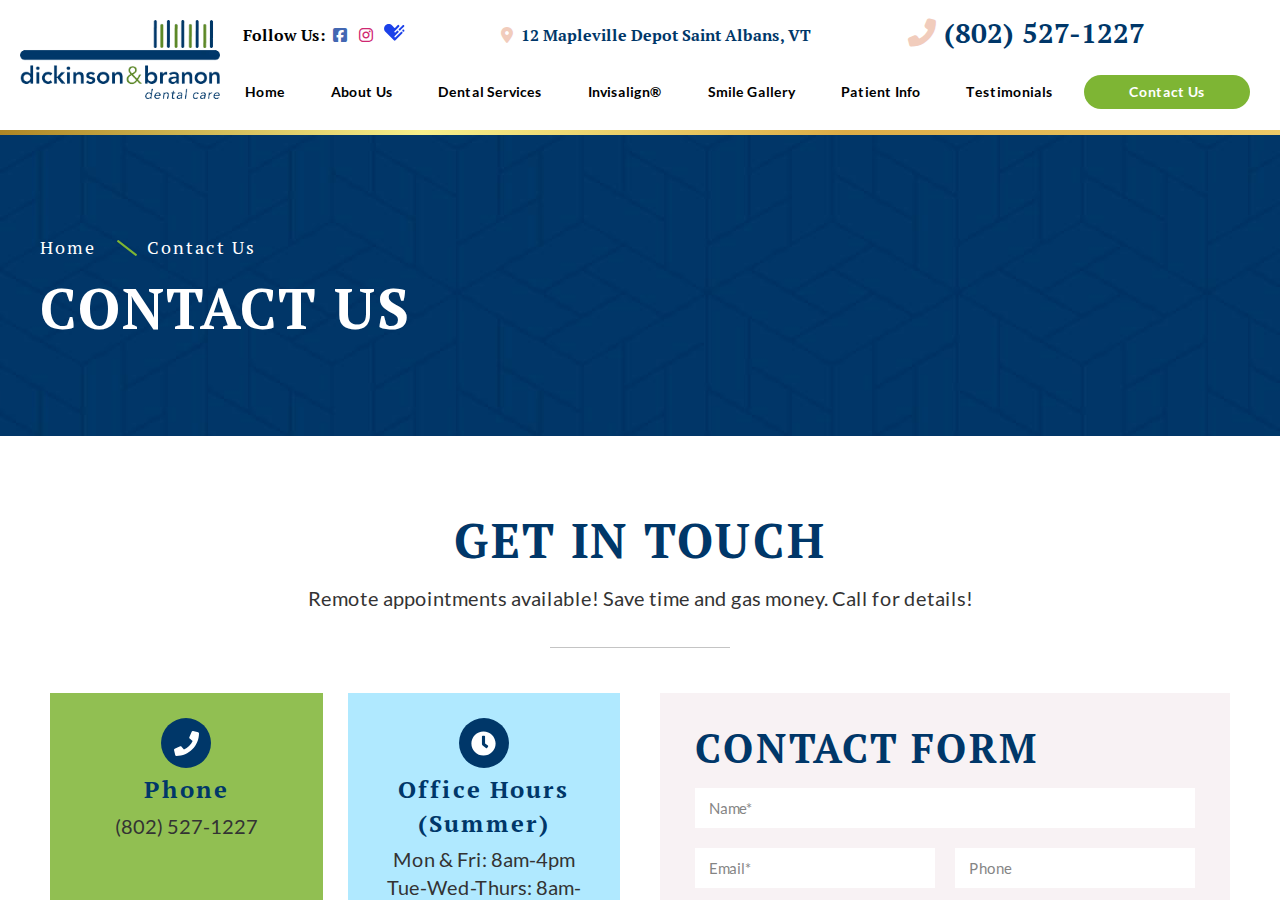 Screenshot of Contact Us - Dickinson & Branon Dental Care