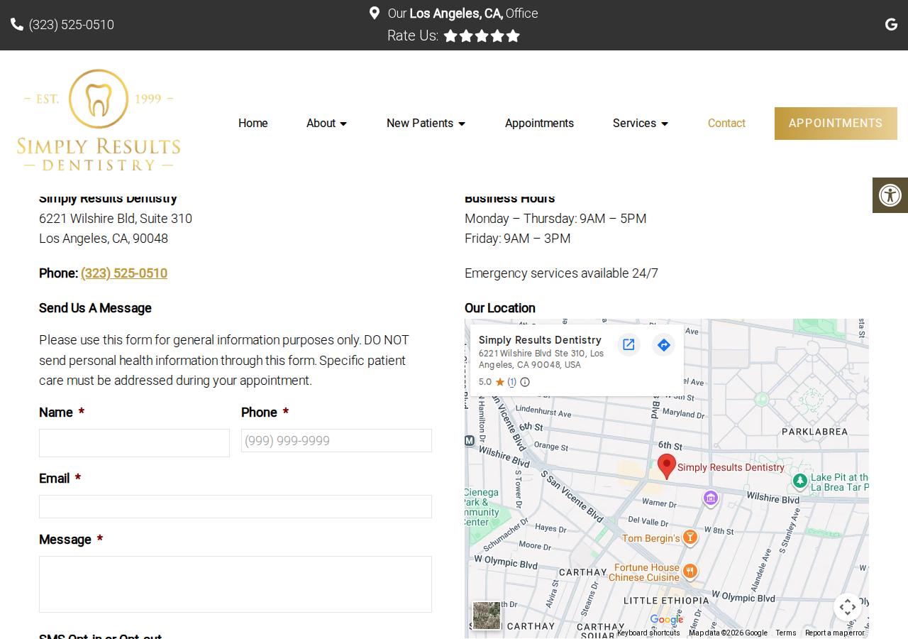 Screenshot of Dentist Near Me - Contact Us | Simply Results DentistryAccessibility ToolsIncrease TextDecrease TextGrayscaleLinks UnderlineReadable Font