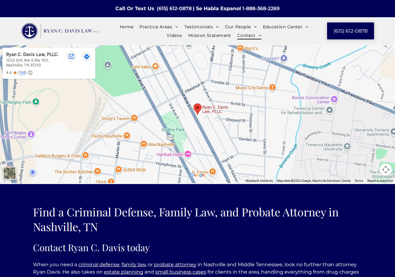 Screenshot of Contact Us | Ryan C. Davis Law, PLLC | Nashville, TN
White background.