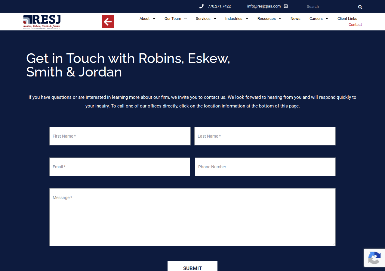 Screenshot of Contact - Robins, Eskew, Smith & Jordan - Atlanta, Georgia CPAs