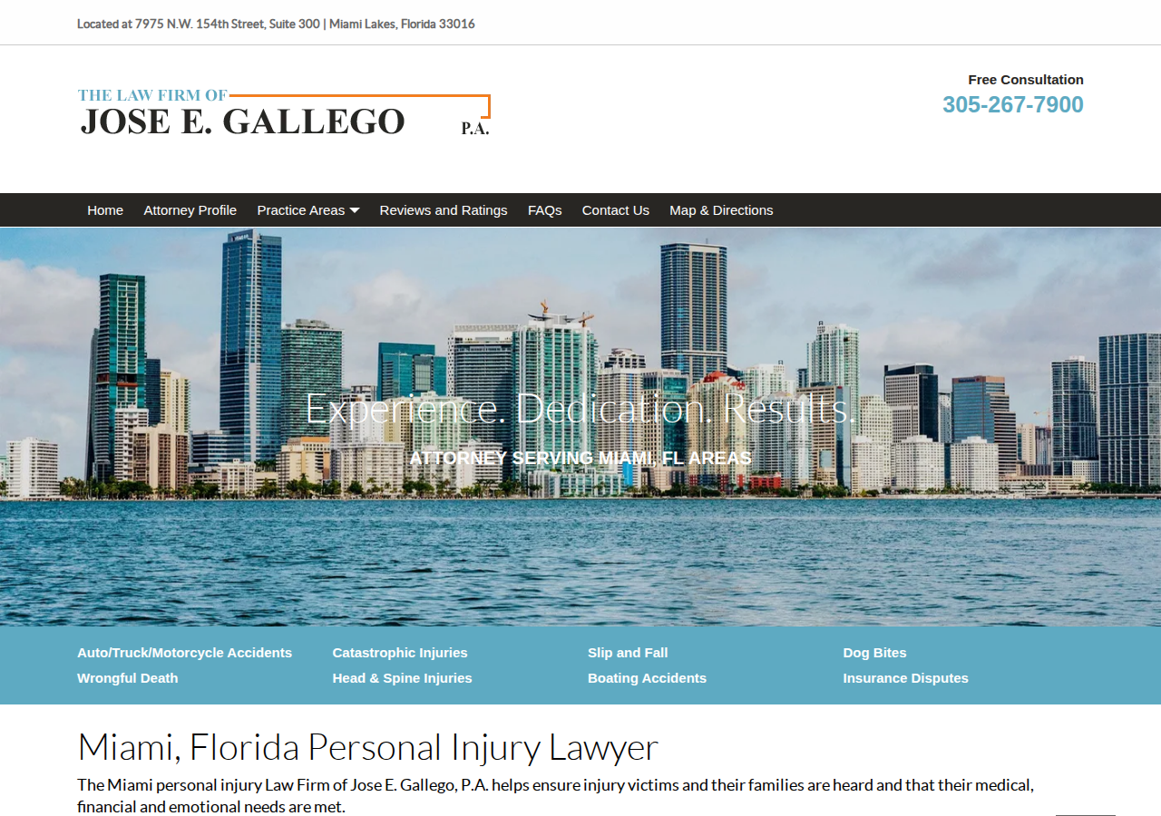 Screenshot of Miami, Florida Personal Injury Attorney - Law Firm of Jose E. Gallego