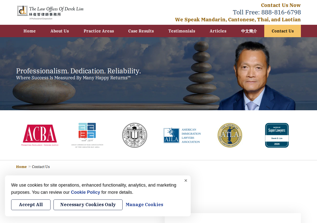 Screenshot of Contact Us | San Francisco & Fremont Personal Injury Lawyer The Law Offices of Derek Lim