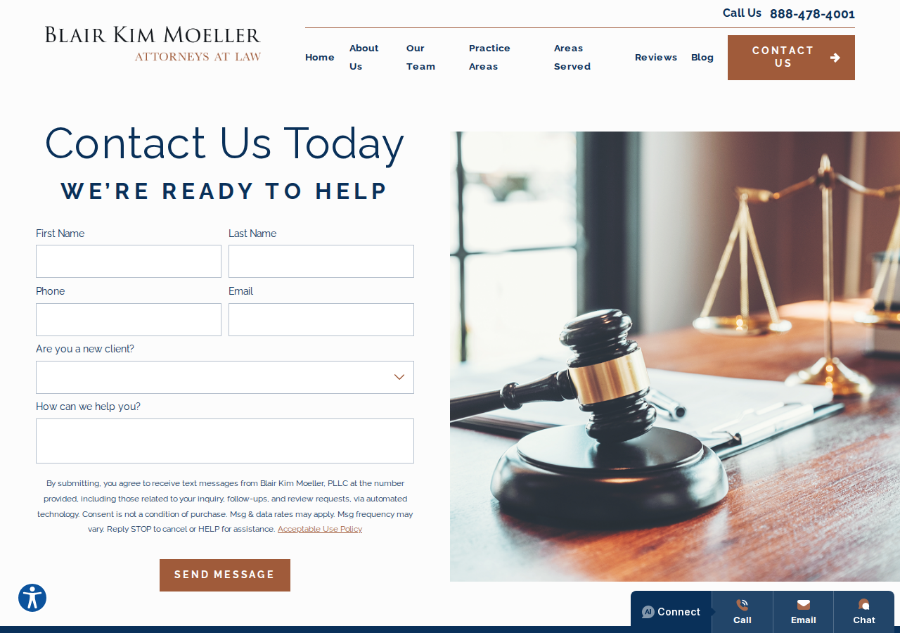 Screenshot of Contact Us | Blair Kim Moeller, PLLC
