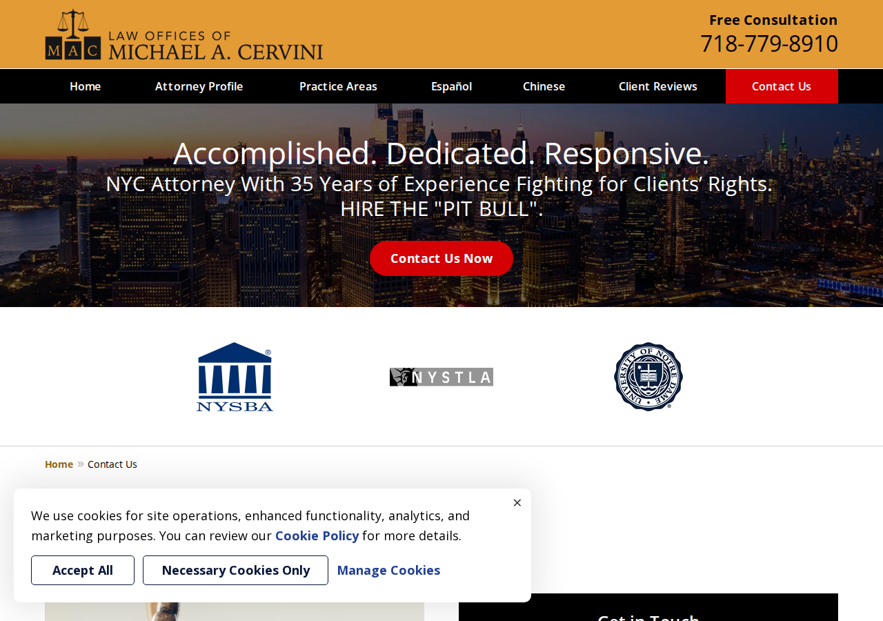 Screenshot of Contact Us | New York Personal Injury Lawyer Law Offices of Michael A. Cervini