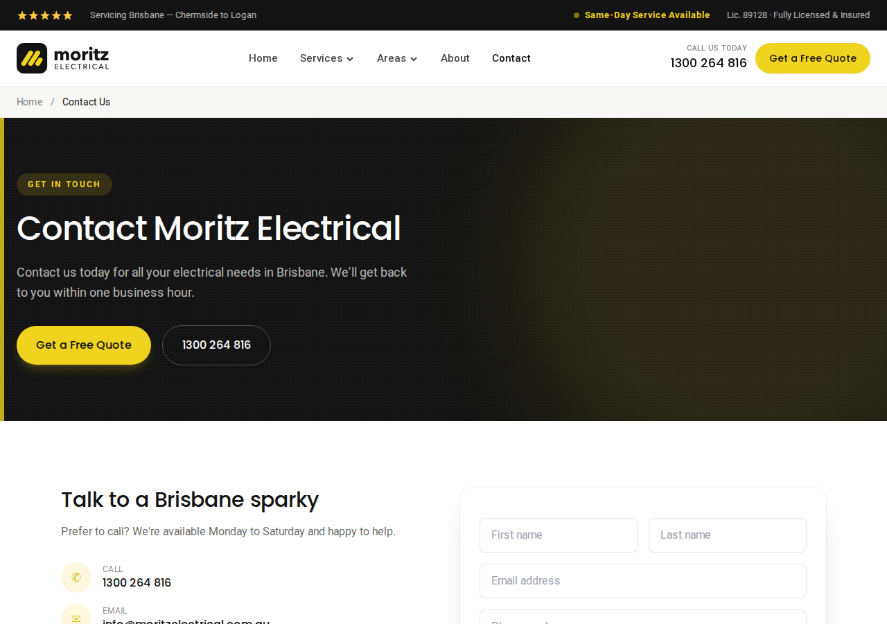Screenshot of Contact Us | Brisbane Electrician | Moritz Electrical