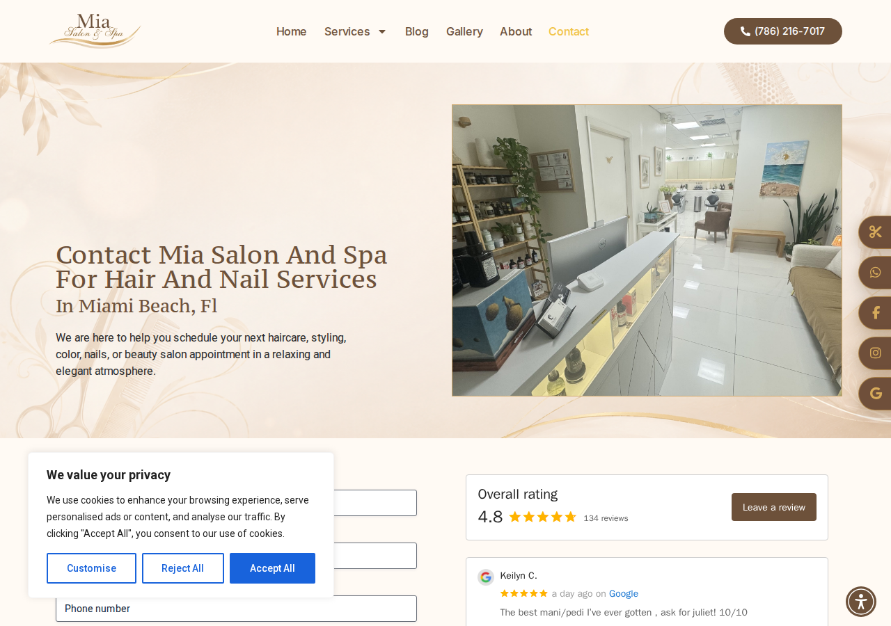 Screenshot of Contact | Mia Salon and Spa in Miami Beach, FL