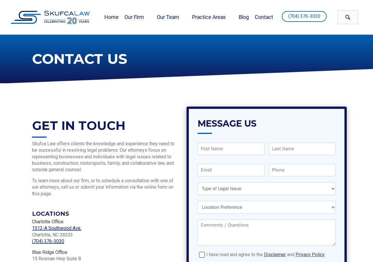 Screenshot of Contact Us | Skufca Law PLLC | Charlotte NC Law Firm