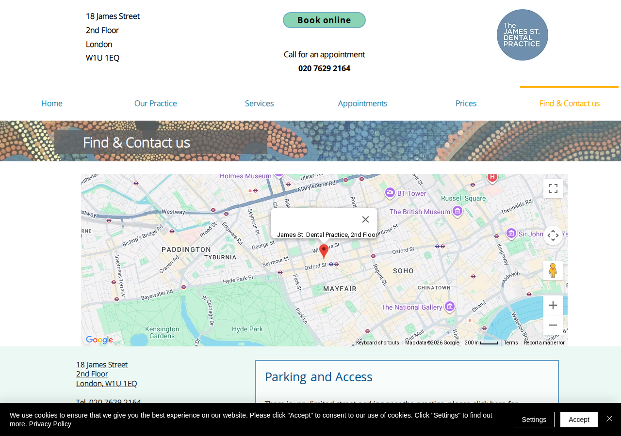 Screenshot of Find & Contact us | London W1 | James Street Dental Practice