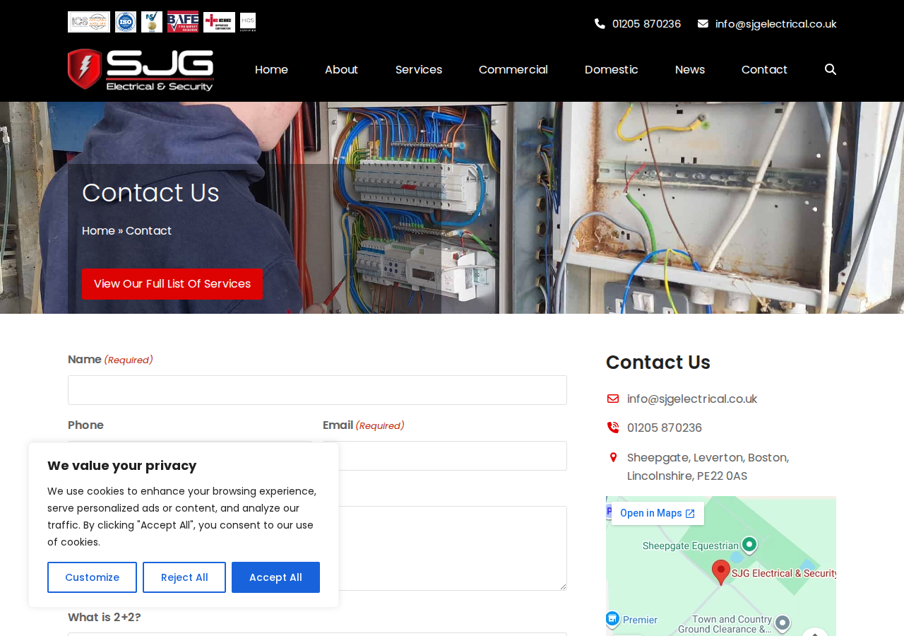 Screenshot of Contact - SJG Electrical & Security