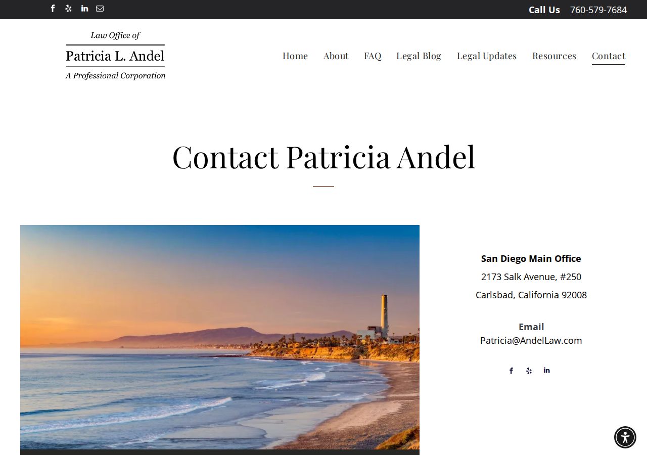 Screenshot of Contact Law Office of Patricia L. Andel | San Diego, CA