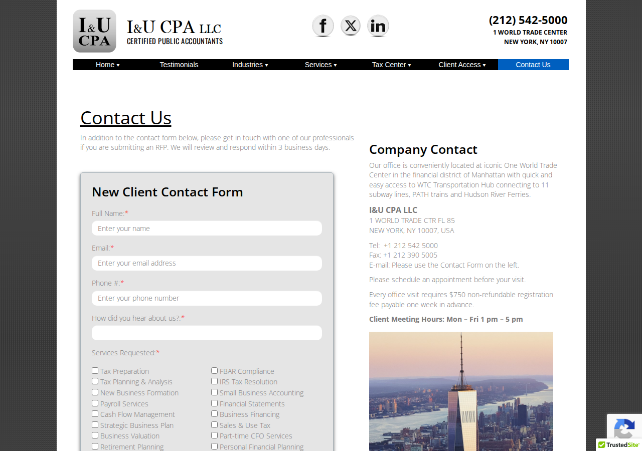 Screenshot of Contact Us - I&U CPA LLC
