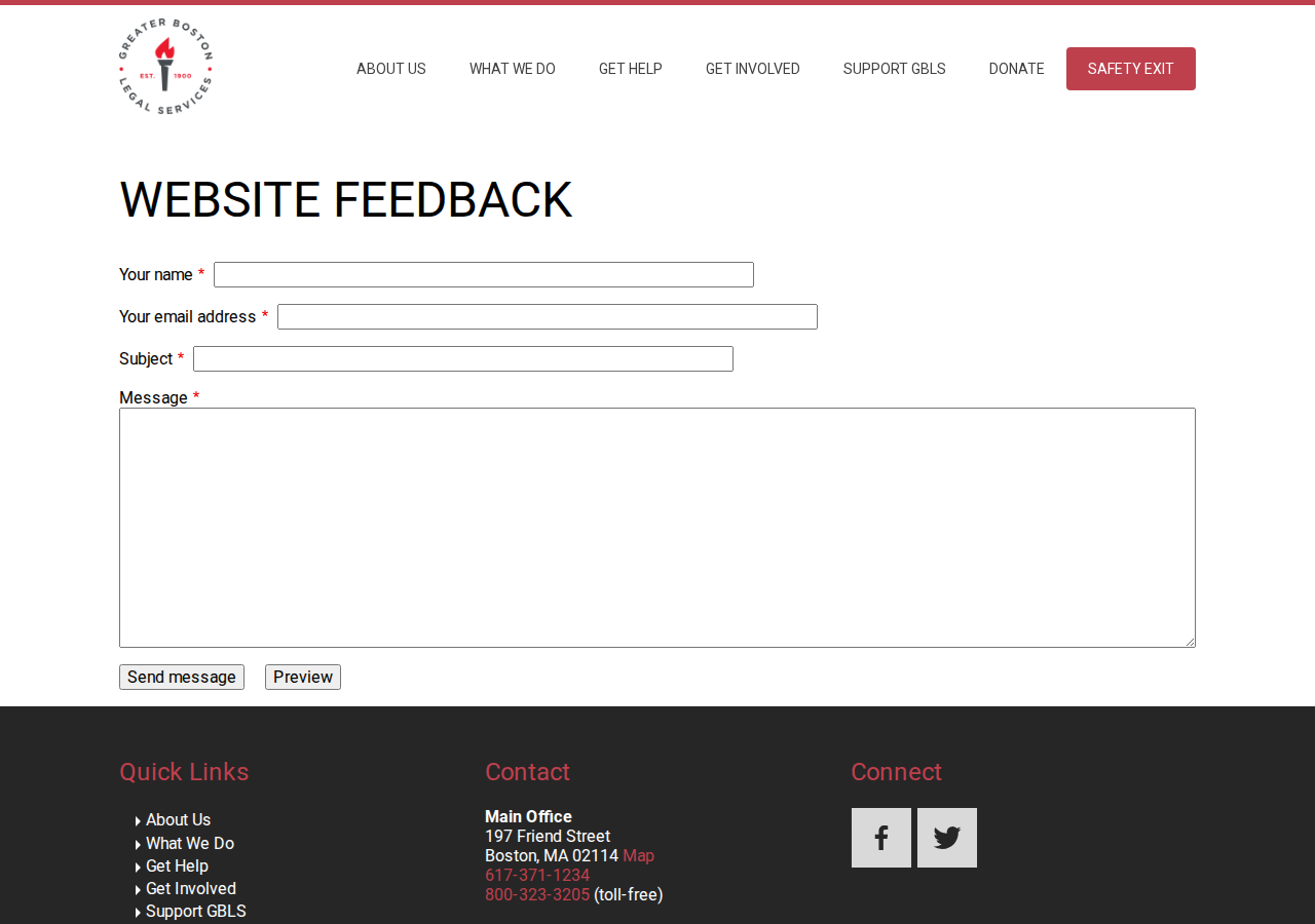 Screenshot of Website feedback | Greater Boston Legal Services