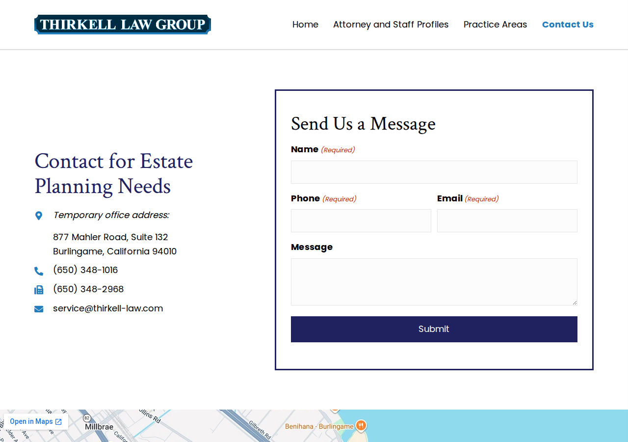 Screenshot of Contact Us - Thirkell Law Group - Estate Litigation Attorneys