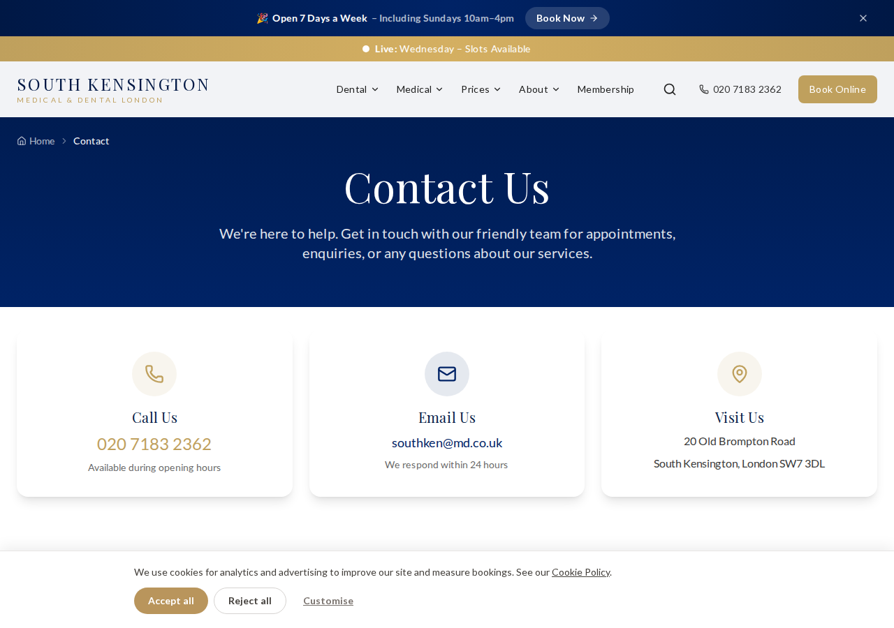 Screenshot of Contact Us | South Kensington Medical & Dental | London SW7 | South Kensington Medical & Dental
