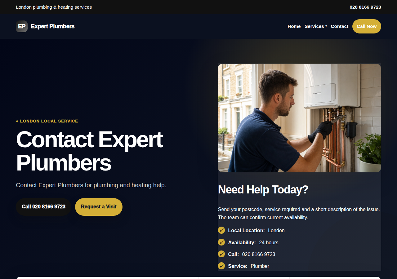Screenshot of Contact | Expert Plumbers