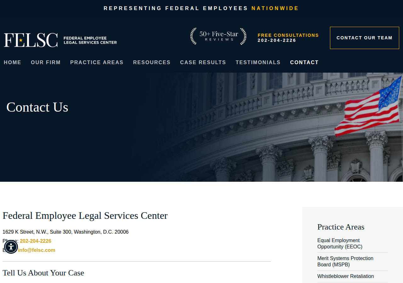 Screenshot of Contact | Federal Employee Legal Services Center