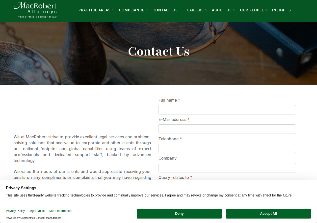 Screenshot of Contact Us | MacRobert Inc. Attorneys