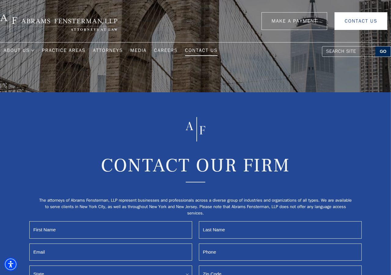 Screenshot of Contact Us - Abrams Fensterman, LLP
