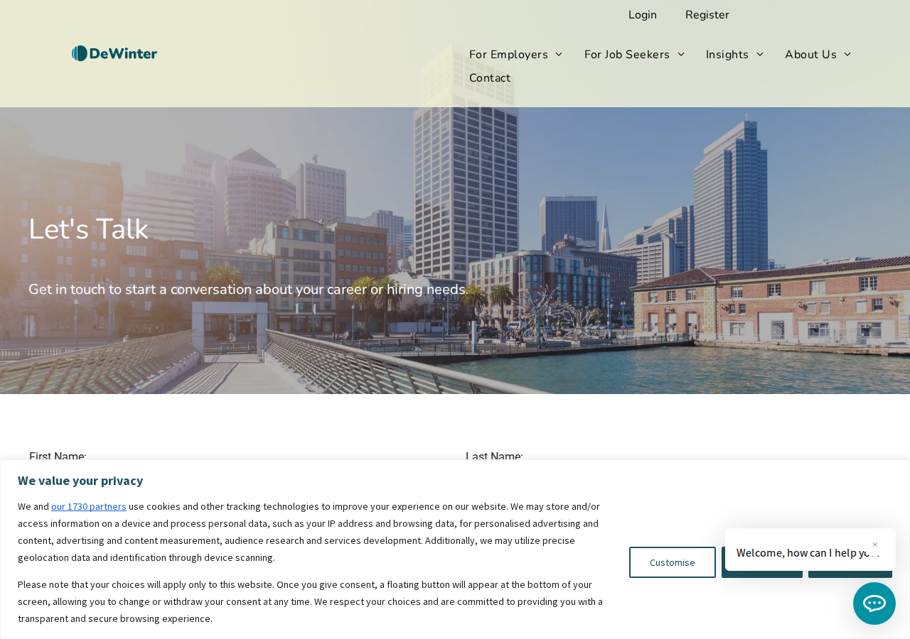 Screenshot of Accounting, Finance, Tech Recruiting | DeWinter | Contact