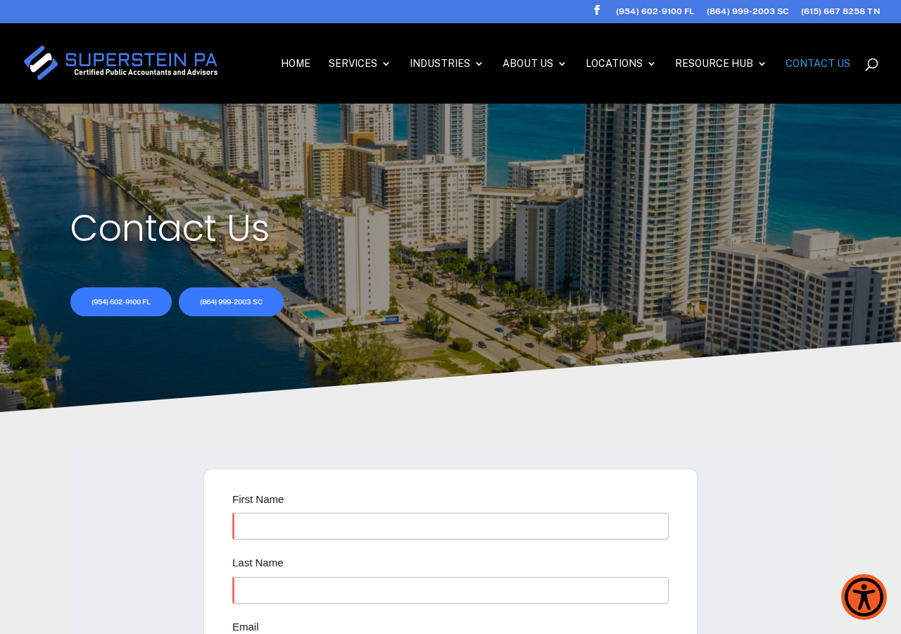 Screenshot of Superstein CPA - Contact Us