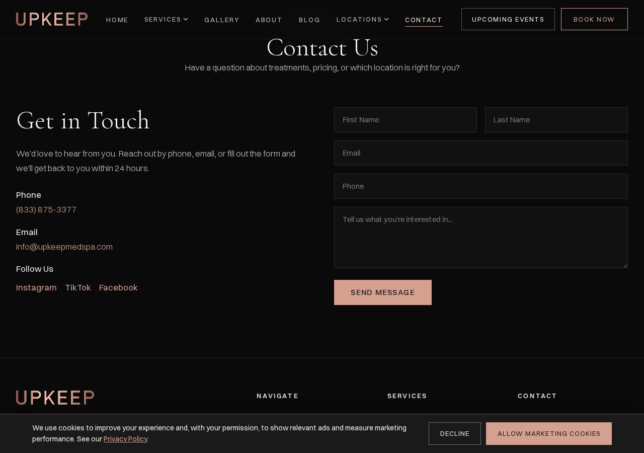 Screenshot of Contact | UPKEEP Med Spa