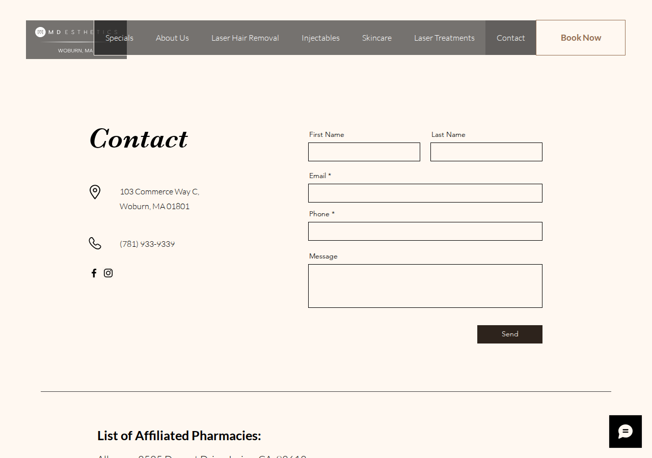 Screenshot of Contact Us | Med Spa Woburn MA
