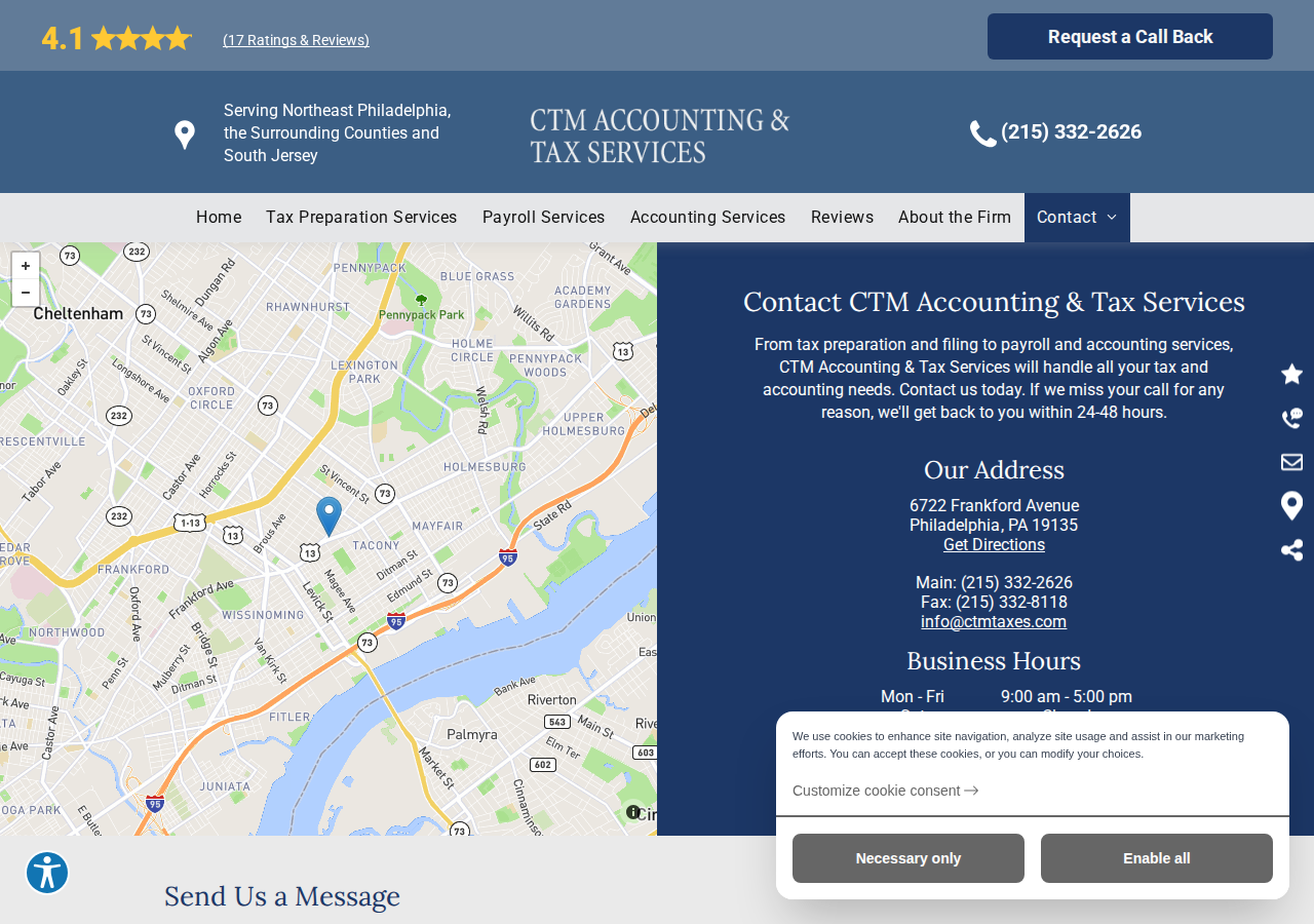 Screenshot of Contact CTM Accounting & Tax Services | Philadelphia, PA
CloseClose
