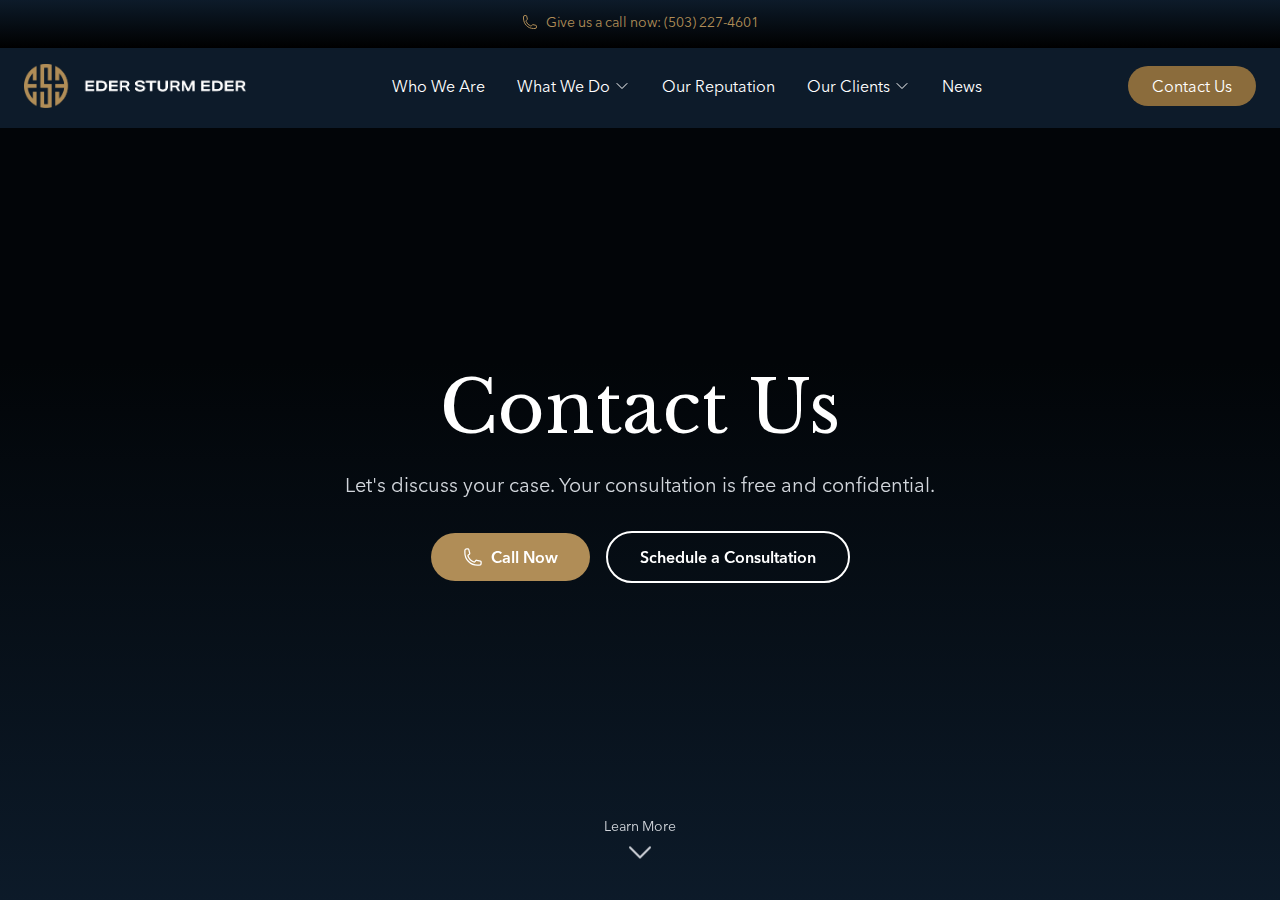 Screenshot of Contact Us | Eder Sturm Eder | Personal Injury Law