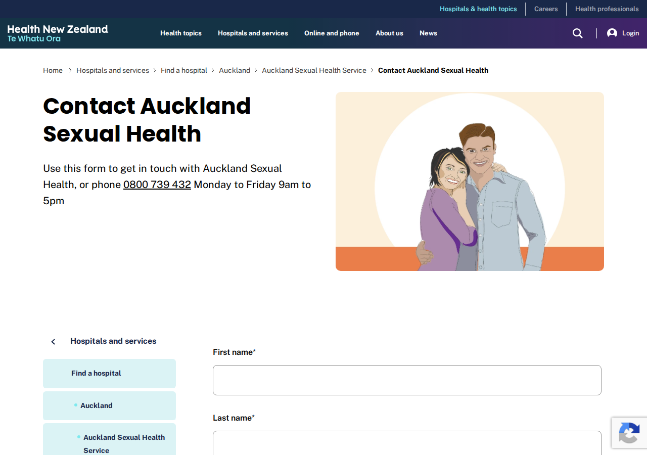Screenshot of Contact Auckland Sexual Health