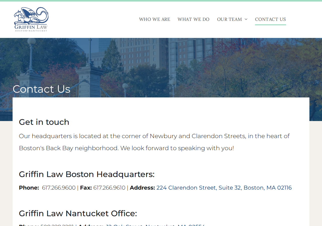 Screenshot of Contact Us | Boston, MA | Griffin Law Boston