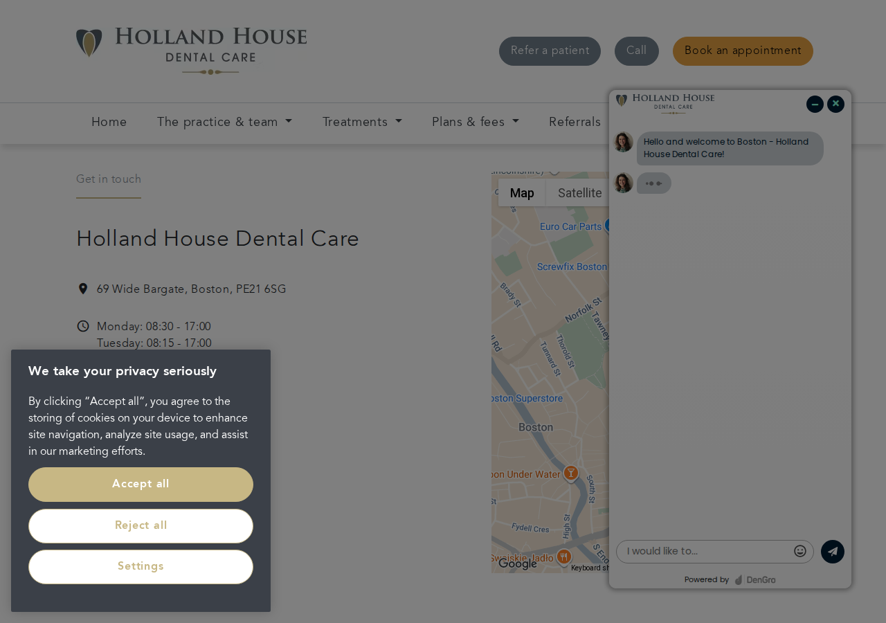 Screenshot of Get in Touch with Holland House Dental Care