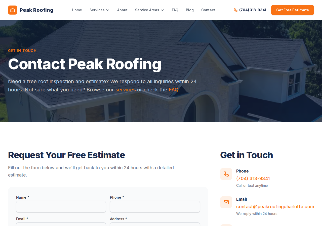 Screenshot of Contact Us | Free Roof Estimate Charlotte NC | Peak Roofing