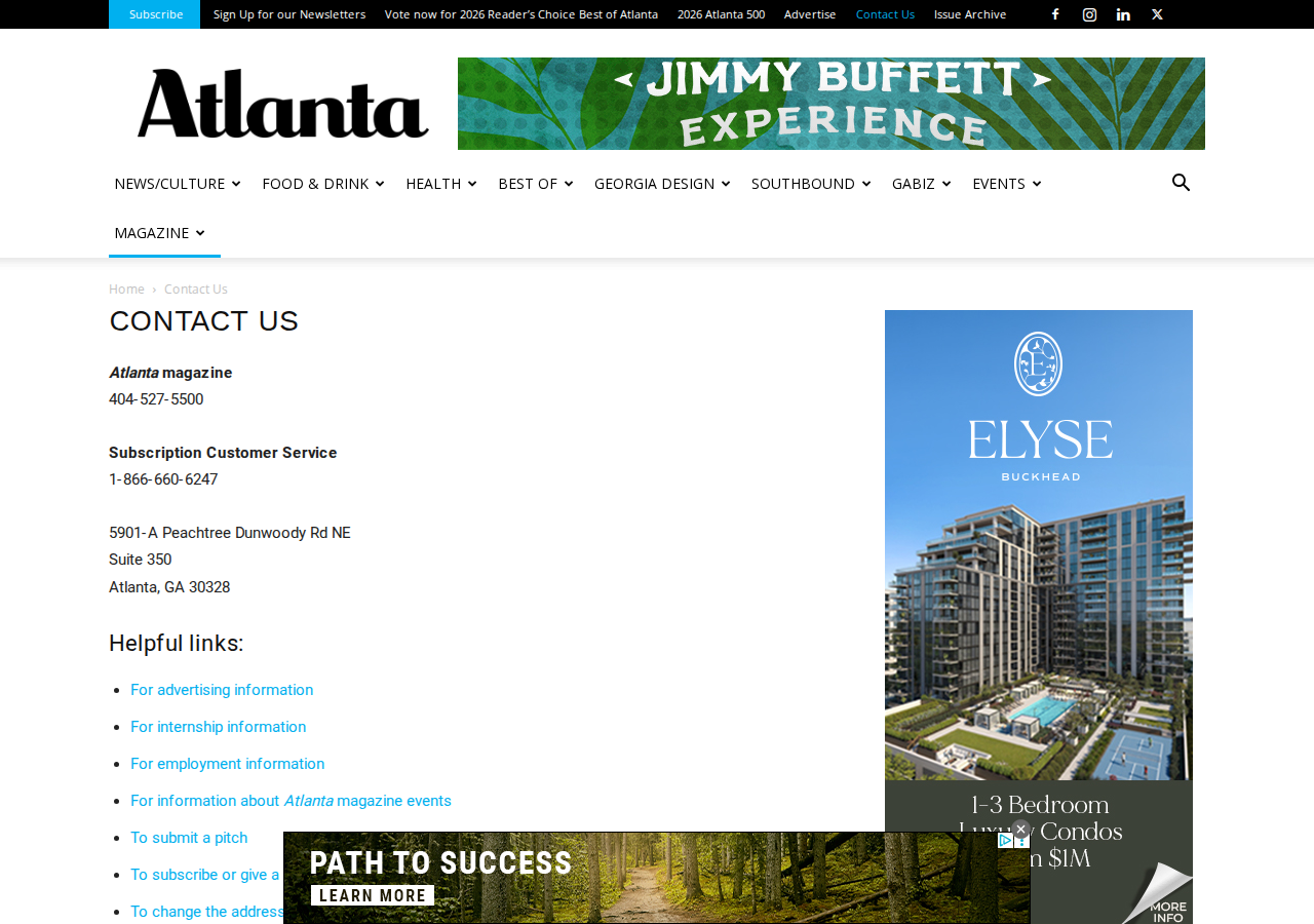 Screenshot of Contact Us - Atlanta Magazine